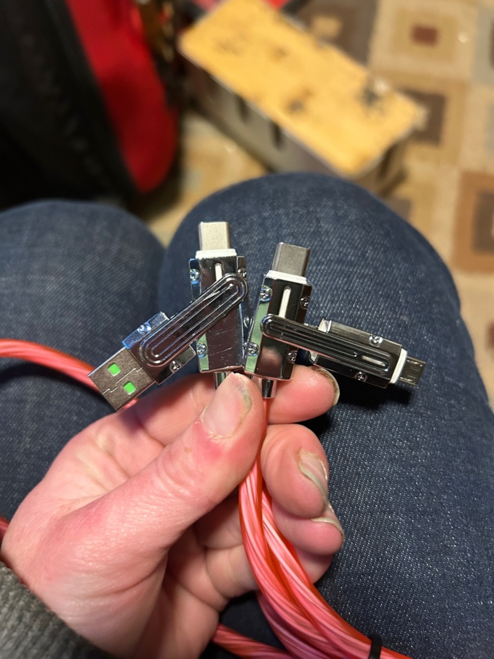 Multi-Connector LED Charging Cable in Red - 3M, USB-C/Micro/USB-A - Picture 5 of 7